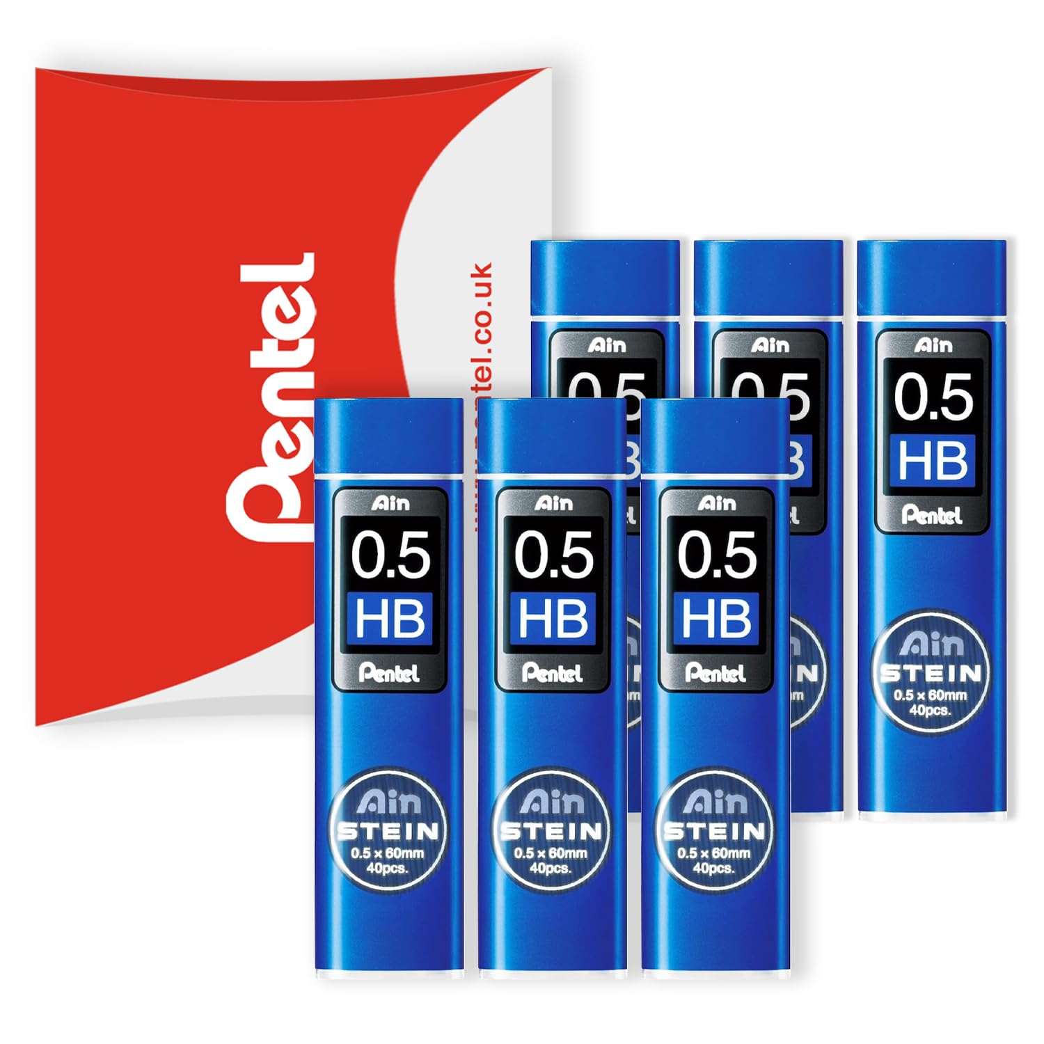 Pentel Ain Stein Mechanical Refill Leads - Pack of 6 Tubes - 0.5mm HB
