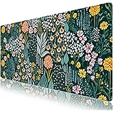 AIMSA Floral Desk Mat, XXL Large Gaming Mouse Pad, Anti-Slip Mousepad with Stitched Edges for Women Girls, Keyboard Computer Desk Pads for Desktop (Green)