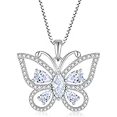 Oskani Women's Butterfly Birthstone Pendant Necklace 925 Sterling Silver 5A Cubic Zirconia Jewelry for Mother's Day Valentine Birthday Gifts for Her