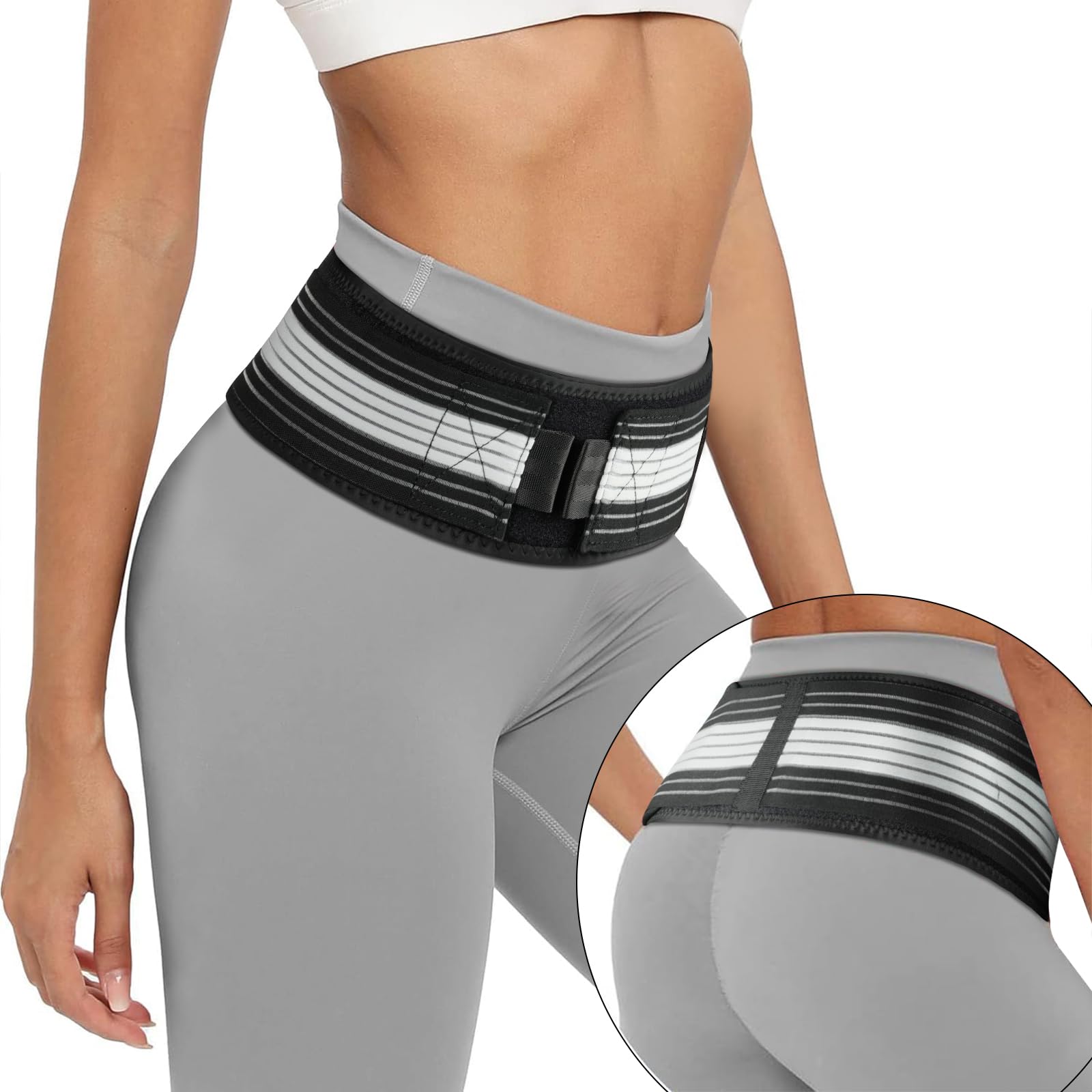 AOGOE Sacroiliac SI Joint Hip Belt, Sacroiliac Hip Support Band for Men Women, Lower Back Support Brace, Applicable for Pelvis, Lumbar, Nerve, Leg, 110CM