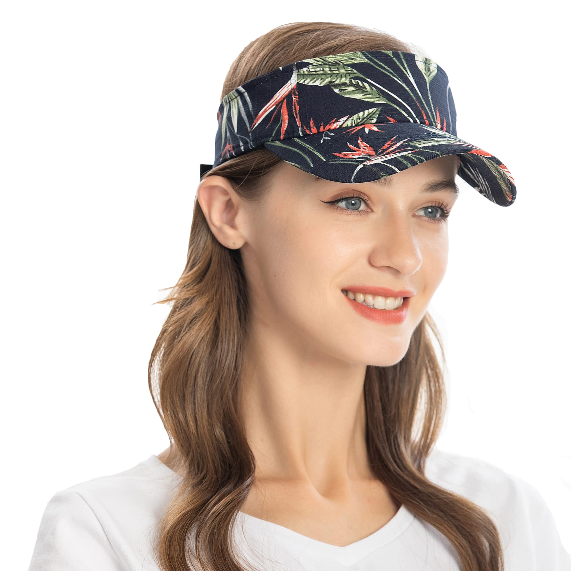 ZLYC Summer Sun Visor Cap Print Sports Tennis Visors Hat for Women Girls(Black)