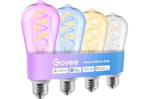 Govee Smart Edison Bulbs, ST19(58) LED Vintage Filament Light Bulb, RGB Color Changing and Tunable White, Compatible with Mat