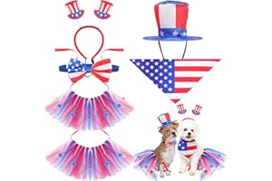 JaGely 6 Pcs 4th of July Dog Costume Set includes Dog Top Hat, American Flag Dog Bow Tie Collar, Headband, 2 Tutu Skirt and Bandana Independence Day Pet Clothes for Kitten Cats Puppy Dogs