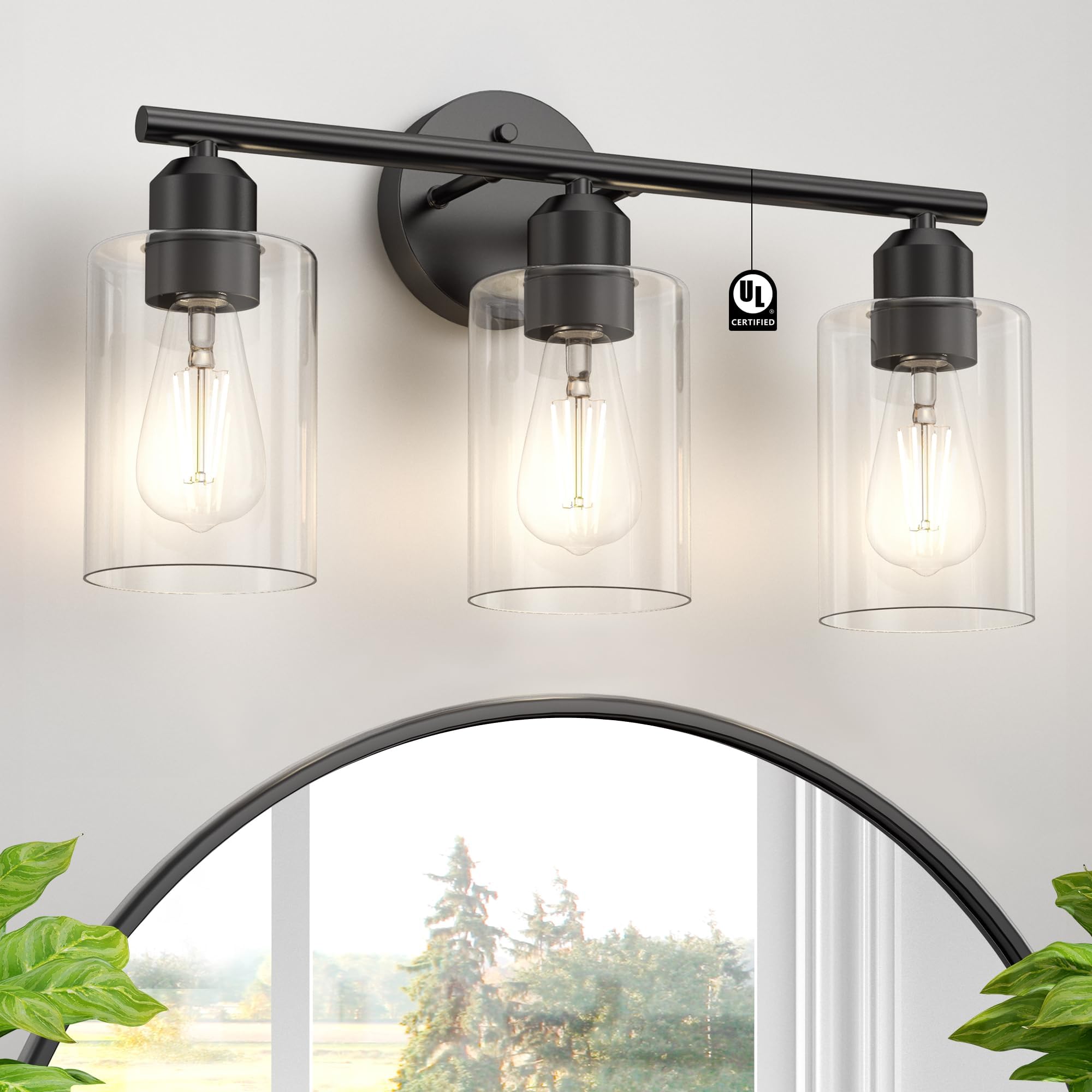 Photo 1 of Espird Bathroom Vanity Light Fixtures Matte Black Bathroom Lighting Fixture, 3 Lights Bathroom Light Fixture Over Mirror, Modern Black Vanity Light, UL Certified Wall Sconces with Glass Shades