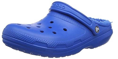 blue furry crocs