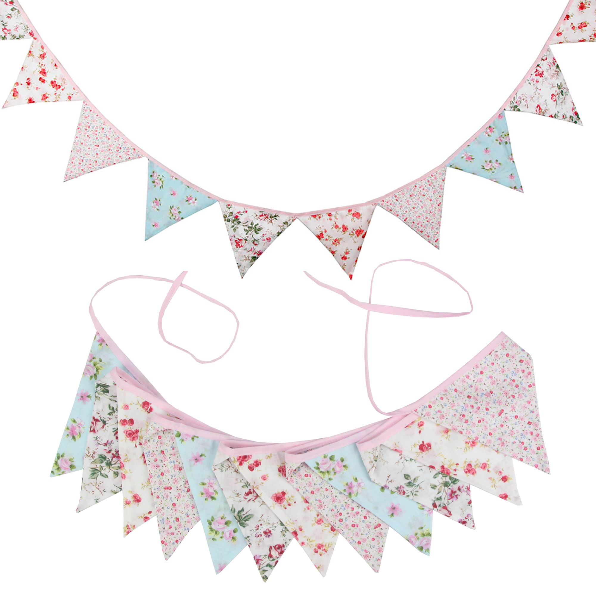G2PLUS Floral Bunting banner, 10.8 Feet Vintage Cloth Shabby Chic Flag Garlands, 12PCS Double Sided Fabric Triangle Pennants for Vintage Themed Wedding Afternoon Tea Garden Party
