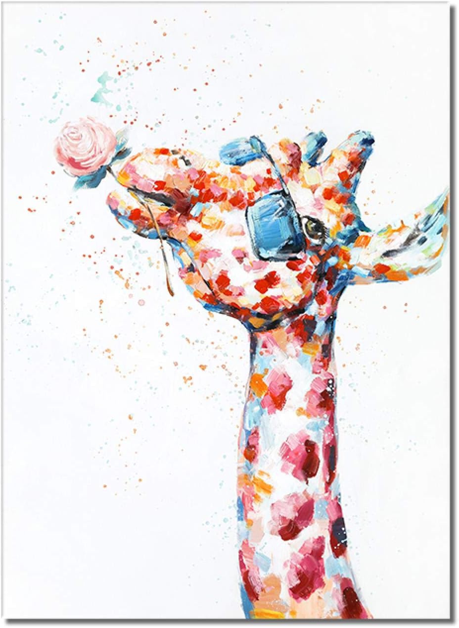 Amazon Co Jp キャンバス動物カラフルなキリンの絵油絵に手描きリビングルームの壁の芸術の絵家の装飾23 6 X 31 4 60x80cm フレームレス ホーム キッチン