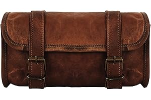 The Leather Artistry Genuine Leather Vintage Motorcycle 2 Strap Buckle Closure Tool Bag Brown Handlebar Sissy Bar Tool Pouch Roll Bags -10