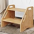 AMBIRD Wooden Step Stool, Two Step Stools Toddler 300 lbs Capacity with Safety Non-Slip Pads and Handles, Bamboo Step Stool for Bathroom, Kitchen Dual Height Step Stools for Kids (Natural)