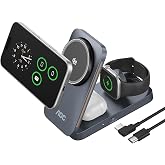 AOC GW300 25W Qi2.2-Certified 3-in-1 Foldable Wireless Charging Station | Magnetic Charger with Vacuum Suction &amp; Active Cooling for iPhone 17, Apple Watch, AirPods (45W PD, Non-Battery)