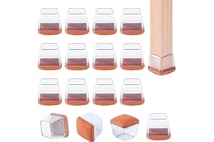 GAGUIUP 16PCS Square Chair Leg Floor Protectors, Felt Furniture Pads for Hardwood Floors, Clear Silicone Chair Covers, Large Floor Protectors for Furniture Legs, No Scratches and Noise(Fit:1.1"-1.45")