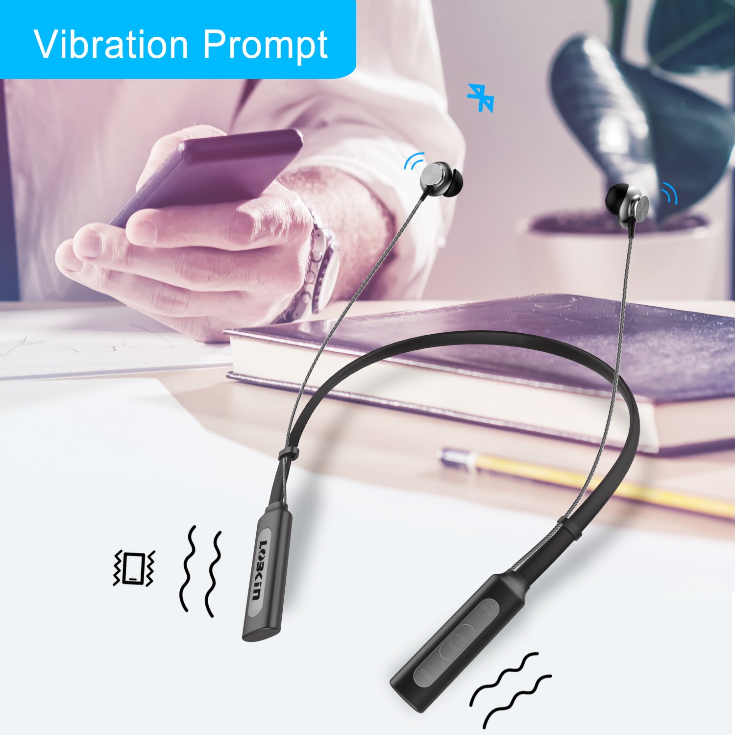 Ecandy Wireless Neckband Bluetooth Headset V4.1 Stereo Earbuds Vibration Sports Handsfree Headphone with Microphone,Magnet Attraction Compatible for Most Bluetooth Devices