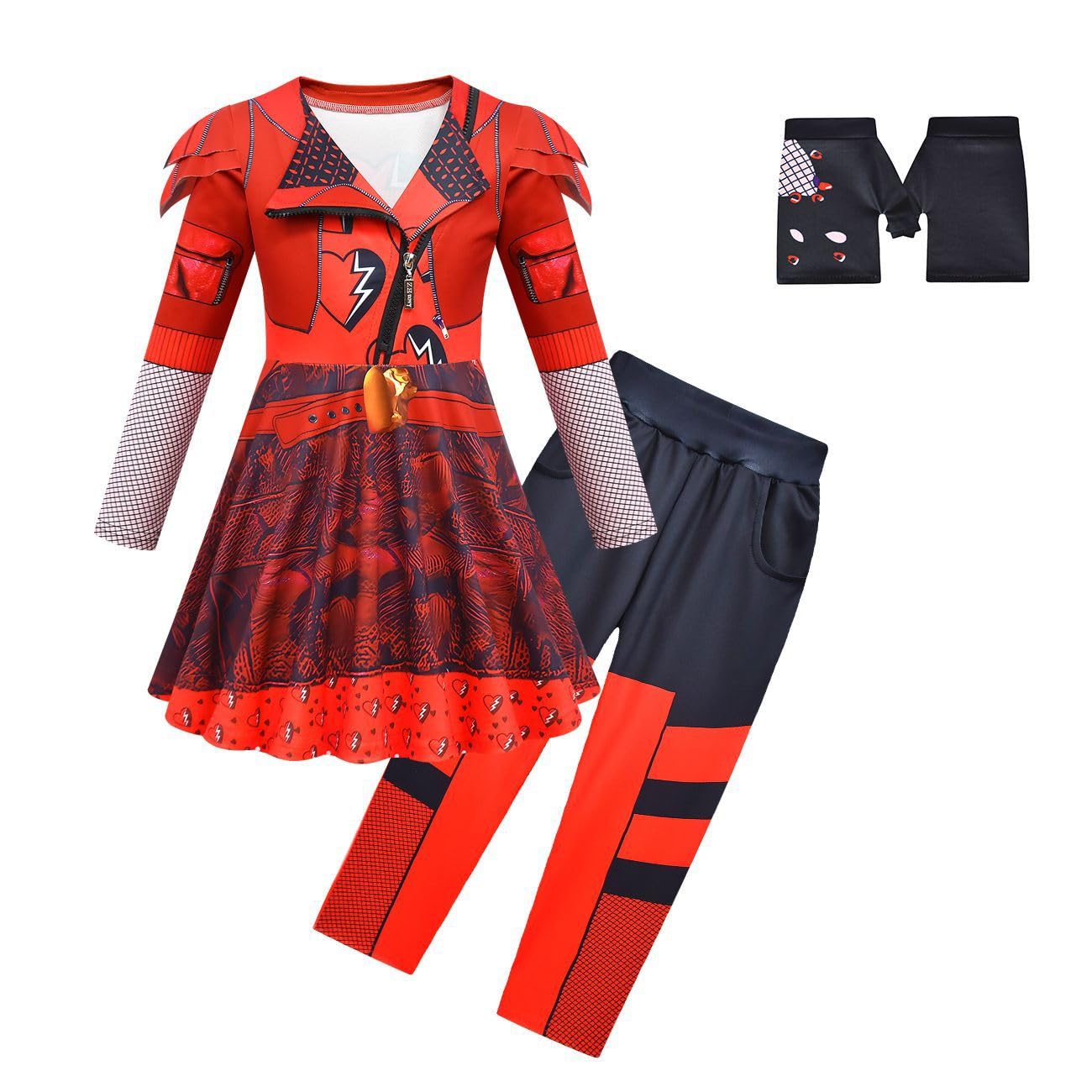 Temolie The Rise of Red Costume Dress Up for Girls Zipper Long Sleeve Dresses&Pant Glove 3pcs Kids Fancy Princess Halloween Party Cosplay Outfit (red, 3-4 Years)