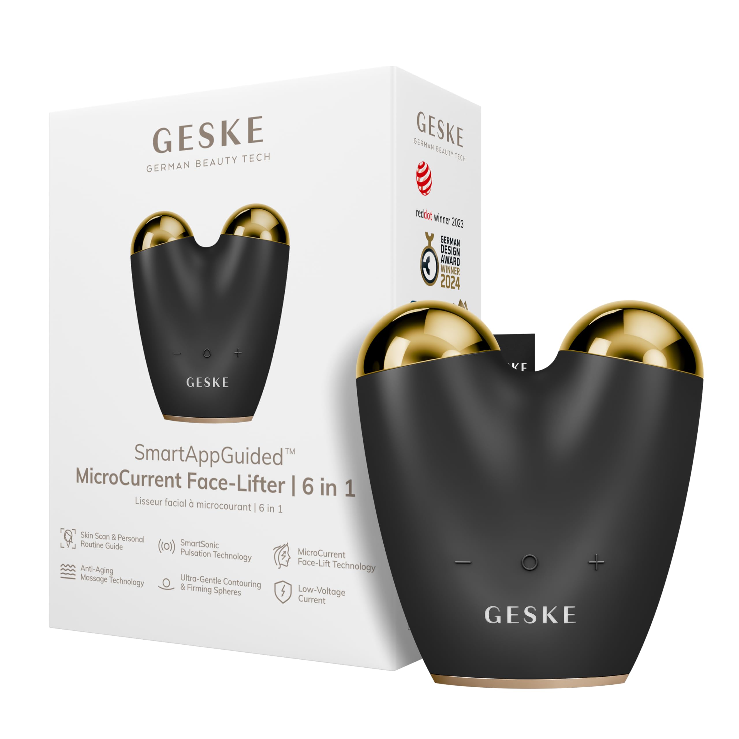 GESKE SmartAppGuided™ MicroCurrent Face Lifter | 6 in 1 | Anti-aging device | Instant face lift | Skincare tool | Remove wrinkles for firm & youthful skin | Advanced smoothing facial firmer