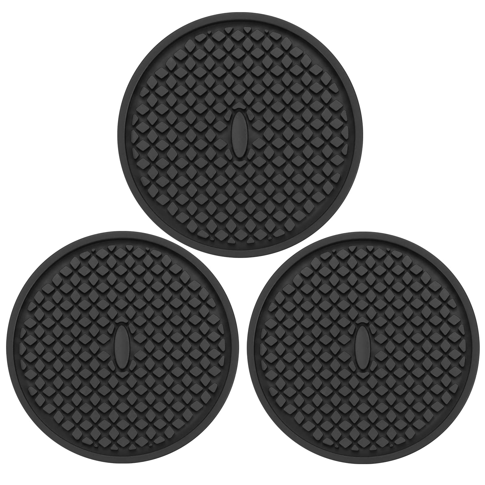 Photo 1 of 3 Pack Silicone Coasters for Drinks, Thickened Black Coaster with Deep Tray Grooved Design Cup Mat, Washable Heat Resistant Durable Non-Slip Coasters for Coffee Table Wooden Desk Kitchen Bar