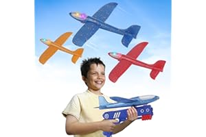 MOZSOY 3 Pack Airplane Launcher Toys, 2 Flight Modes LED Foam Glider Catapult Plane Toys for Boys, Outdoor Toys for Boys Girls 3 4 5 6 7 8 9 10 11 12 Year Old … (3 Color)