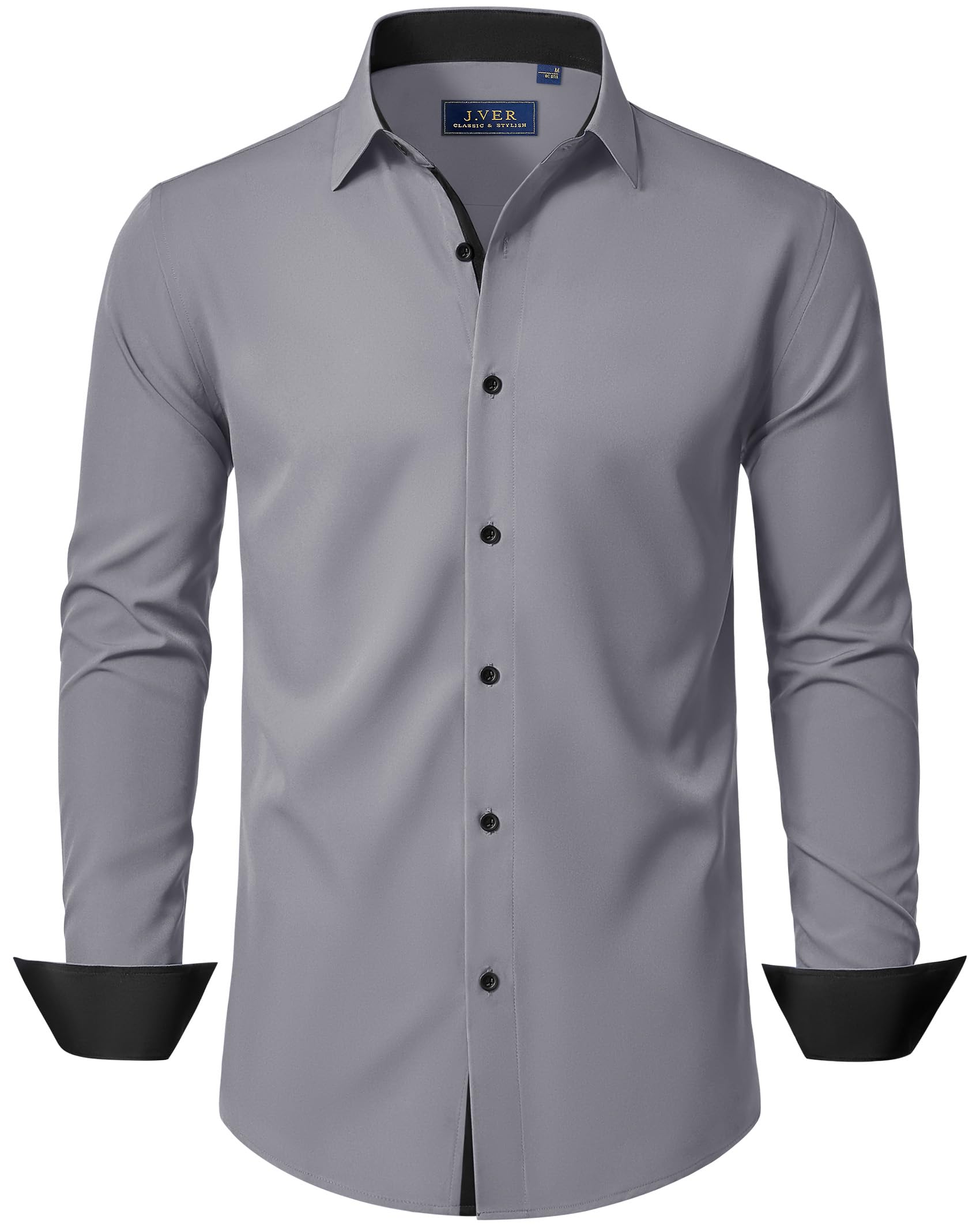 J.VER Hemd Herren Langarm Männer Herrenhemden Bügelfrei Regular Fit Freizeithemden Businesshemd Langarmshirt Hemden,Grau,L