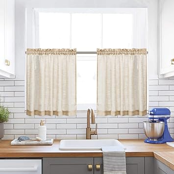 1 Pair Crude Draperies Curtains Home Kitchen Tier Curtains