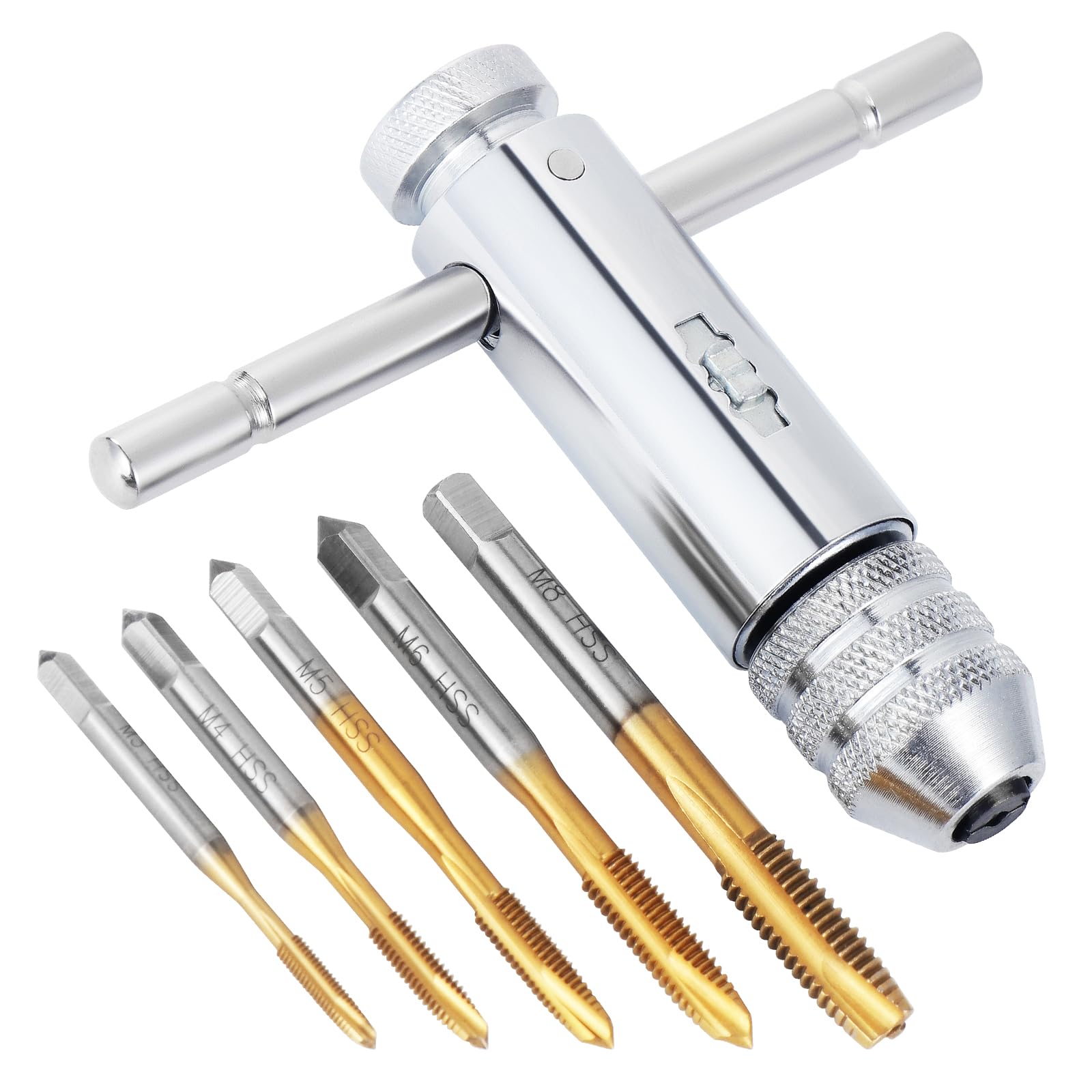 Habwea Tap Wrench Set - Adjustable T Handle Ratchet Re-Threading Tool M3-M8 Metric Metal Hand Thread Taps