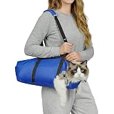Pawfun Cat Carrier Pouch, Soft Cat Grooming Restraint Bag for Vet Visits, Nail Trimming,Dental Care &amp; Medication, Comfortable Cats Carry Bag with Bottom Support for Car Travel,Blue S(4-10lbs)