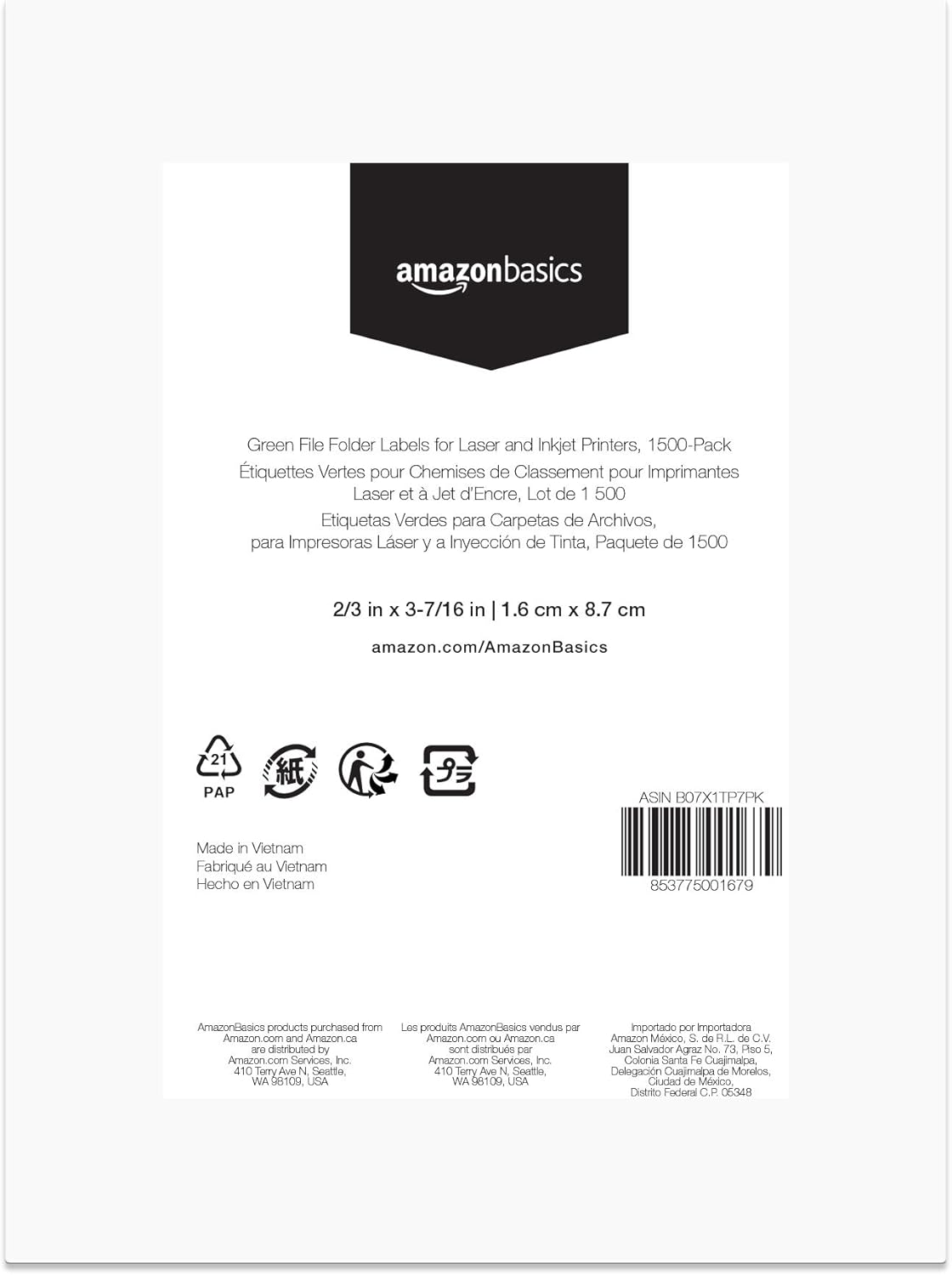 Basics Green File Folder Labels For Laser And Inkjet Printers 1500 Pack 2 3 Inches X 3 7 16 Inches Office School Supplies Printer Labels Ayalonlaw Co Il