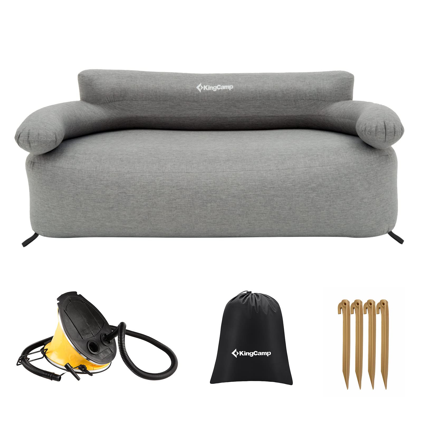 Photo 1 of KingCamp Double Inflatable Couch for Camping, Portable Foldable Eco-Friendly Reach-Certified PVC Liner Air Lounger 2-Person Blow Up Sofa with Foot Pump, Pegs, Repair Kit & Removable Cover