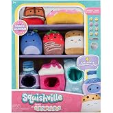 Squishville by Original Squishmallows Snack Machine Accessory Pack - Four 2-inch Squishmallows Plush Including Bluby, Kaoko, Scarlett, and Paulton and Four Plush Costumes - Toys for Kids