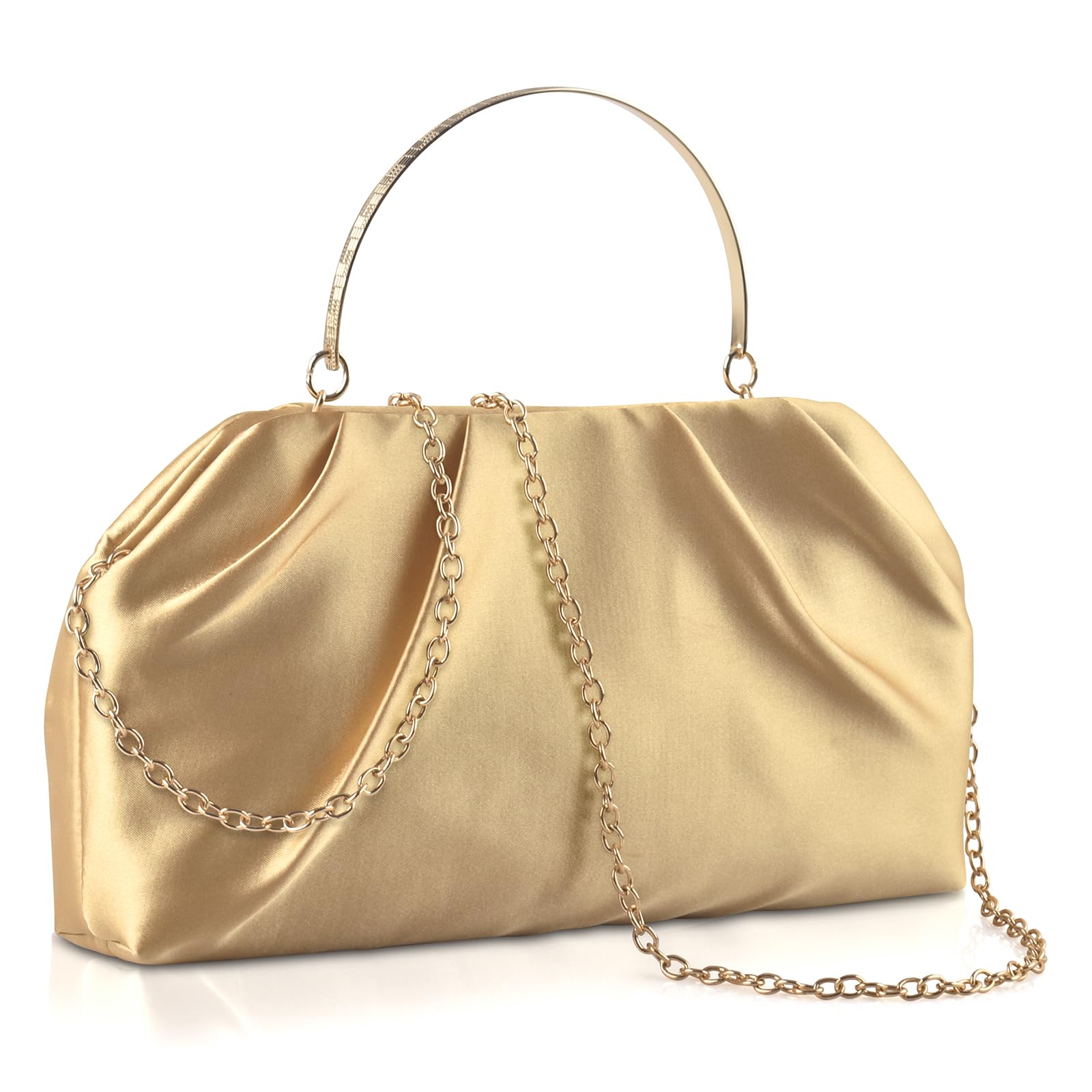 Photo 1 of **HAS MINOR STAINS**Clutch Purse for Women Elegant Pleated Evening Bag Satin Clutch Dressy Crossbody Shoulder Formal Handbag (Gold)