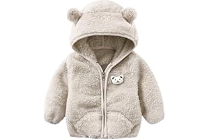 Newborn Baby Boy Girl Fleece Hooded Jacket Full Zip Teddy Coat Fall Winter Cute Bear Ear Hoodie Jacket Warm Outwear