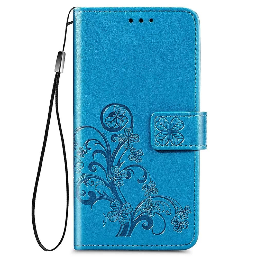 COMAKU Four Clover Honor X7b Folio Case, Premium PU Leather Cover with Card & Cash Slots - Blue
