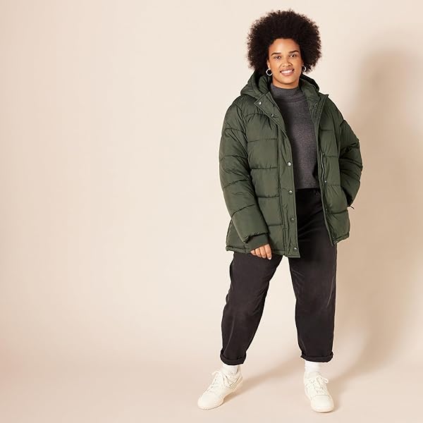 AMAZON ESSENTIALS WOMEN’S HEAVYWEIGHT QUILTED LONG-SLEEVE HOODED PUFFER COAT (AVAILABLE IN PLUS SIZE), OLIVE, 5X