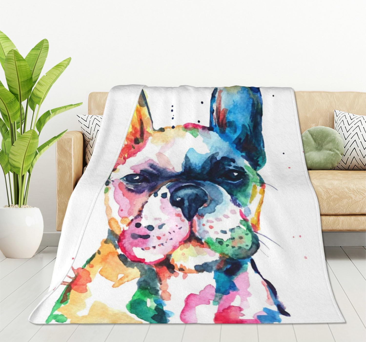 HGOD DESIGNS Watercolor French Bulldog Blanket Funny Animal Cute Lovely Pet Throw Blanket Decor Cozy Warm for Home Bedroom Sofa Office 100x130cm