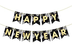 YQUQWN Happy New Year 2026 Banner 10 Feet Black & Gold Paper Banner No DIY 2026 Disco Style New Year Party Decorations Supplies Sign NYE Decor