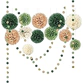 AOBKIAT Wedding Party Decorations Set,15PCS Green Tissue Paper Pom Poms,Dots Paper Garland String Hanging Backdrop for Engage