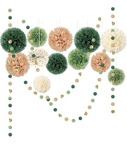 Lot de 16 pompons en papier de soie vert sauge, vert sauge, doré, blanc pour fête prénuptiale, fête prénatale, enterrement de vie de jeune fille, mariage, anniversaire, fiançailles Lot de 16 pompons en papier de soie vert sauge, vert sauge, doré, blanc pour fête prénuptiale, fête prénatale, enterrement de vie de jeune fille, mariage, anniversaire, fiançailles