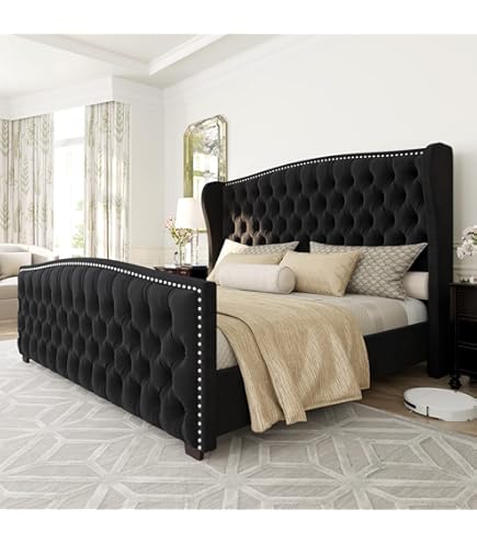 Amazon.com: ACME Furniture Queen Bed, Velvet and Antique