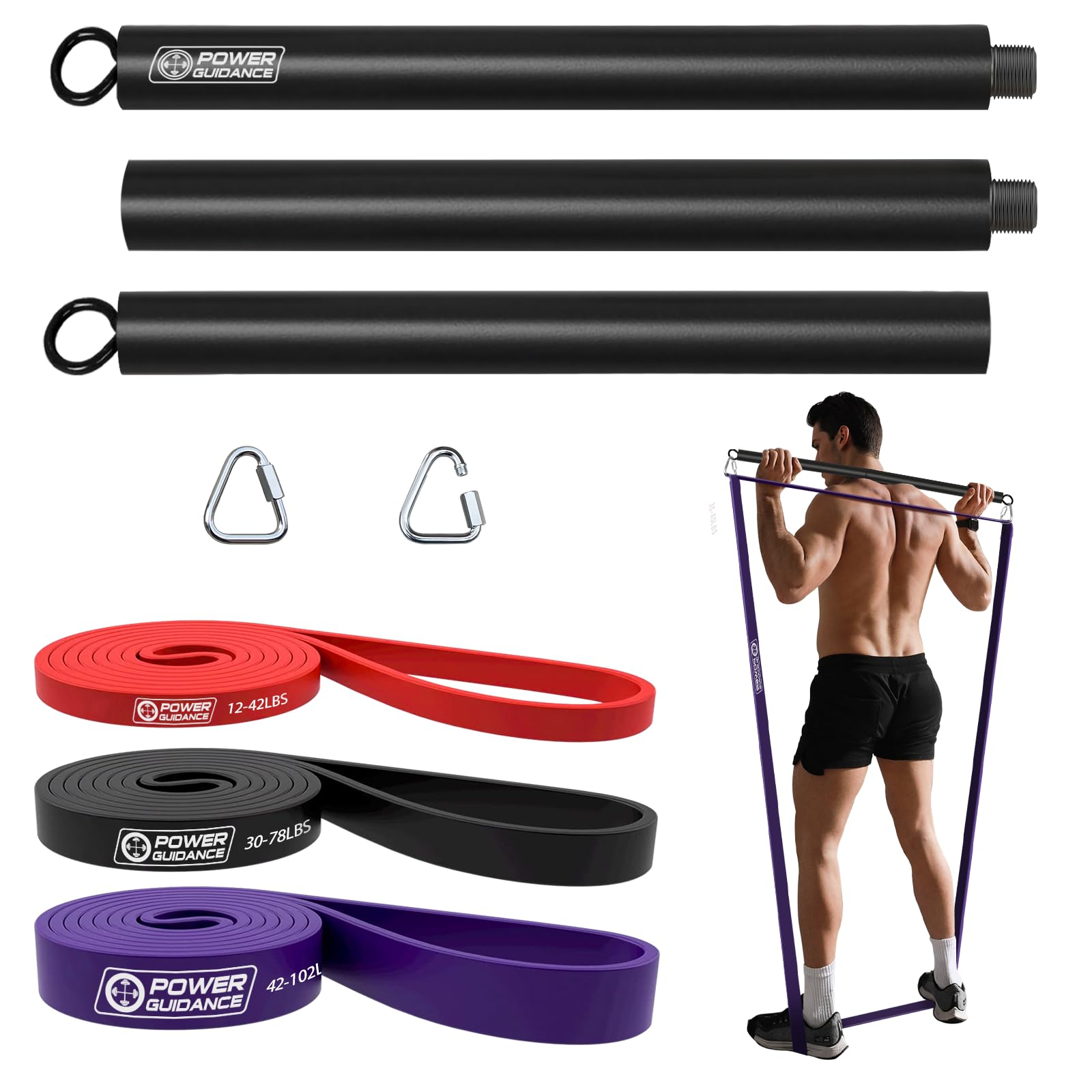 Photo 1 of POWER GUIDANCE Pull Up Assist Bands - Stretch Resistance Band - Resistance Band bar - Powerlifting Bands - Perfect for Body Stretching, Powerlifting, Resistance Training (bar kit)