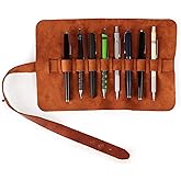 Londo Genuine Leather Retro Pen and Pencil Case - Metal Snap Fastener, Pencil Pouch Stationery Bag