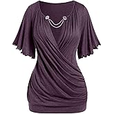 ROSE GAL Plus Size Lettuce Ruched Chain Embellished Plunging Blouson Tee