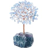 Jovivi Natural Aquamarine Crystal Tree, Raw Healing Crystals Fluorite Base Bonsai Money Tree for Home Office Table Decor Wealth and Luck