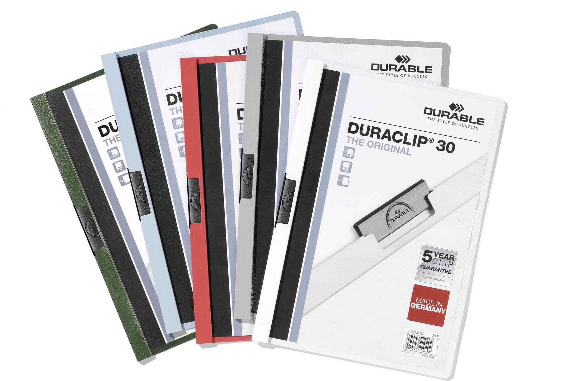 Durable DURACLIP 30 A4 Clip Folder - Holds Up to 30 Sheets of A4 Paper - Strong Metal Sprung Clip - Pack of 25 Assorted Colour Folders for Organising Documents
