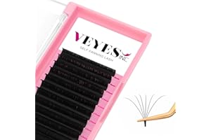 VEYES INC Easy Fan Volume Lash Extensions 03 05 07 J/B/L/C/CC/D/DD Curl 8-25mm Mixed & Single Length Tray, Matte Black Self Fanning Eyelashes, Professional Supplies for Lash Techs (0.05 D 8-16mm)