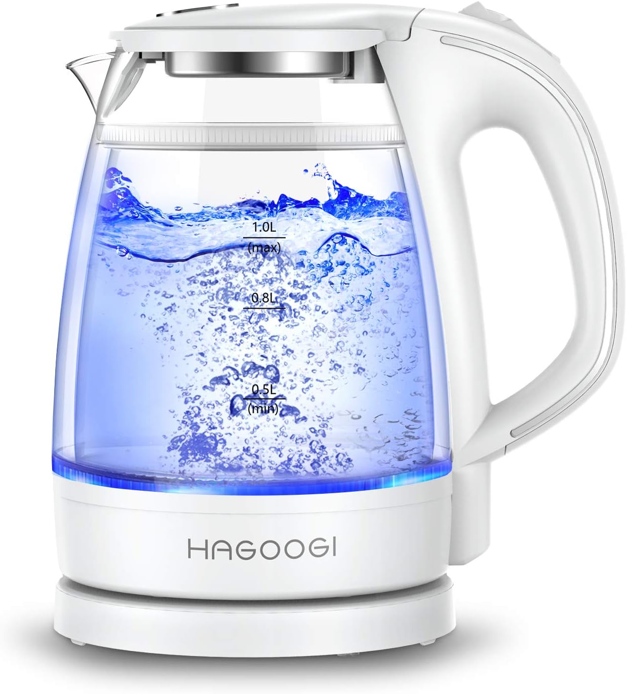 Amazon HAGOOGI 電気ケトル ガラス ケトル 1.0L ブラック 二重構造 火傷防止 空焚き防止機能 改良版 ホワイト