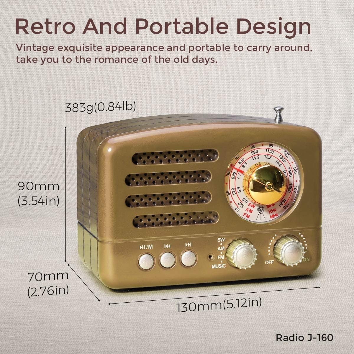 PRUNUS J-160 AM FM Retro Radio Bluetooth Speaker, Small Transistor Shortwave Radio, 1800mAh Rechargeable Battery Operated, Support TF Card/Aux/USB MP3 Player(Red): Home Audio & Theater