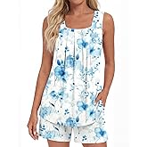 LONGYUAN Womens Sleeveless Pajama Set Soft Summer Lounge Shorts Tank Top Sleepwear with Pockets 2 Piece Set M-3XL