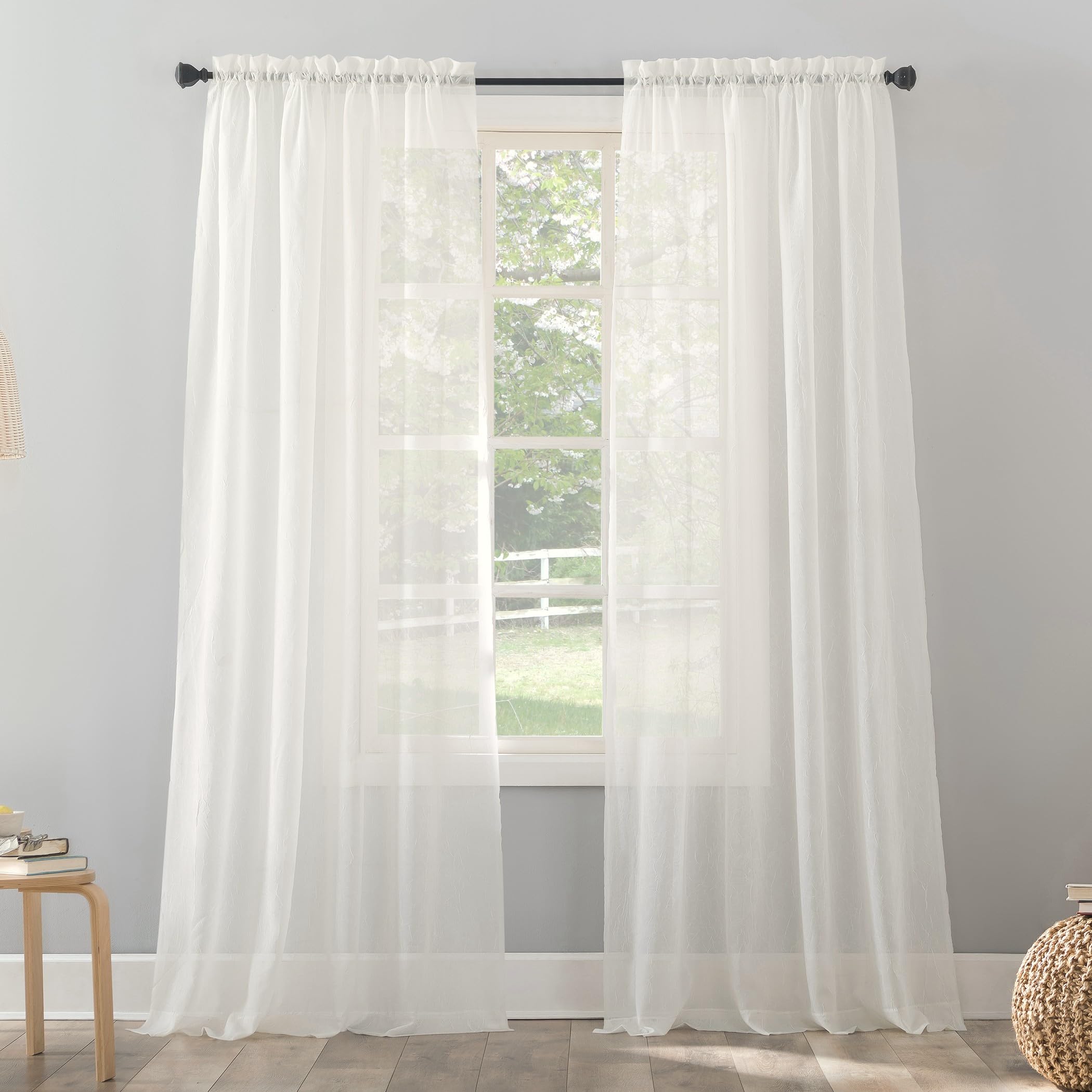 No. 918 Crushed Textured Sheer Voile, Eggshell White, 51" x 95"