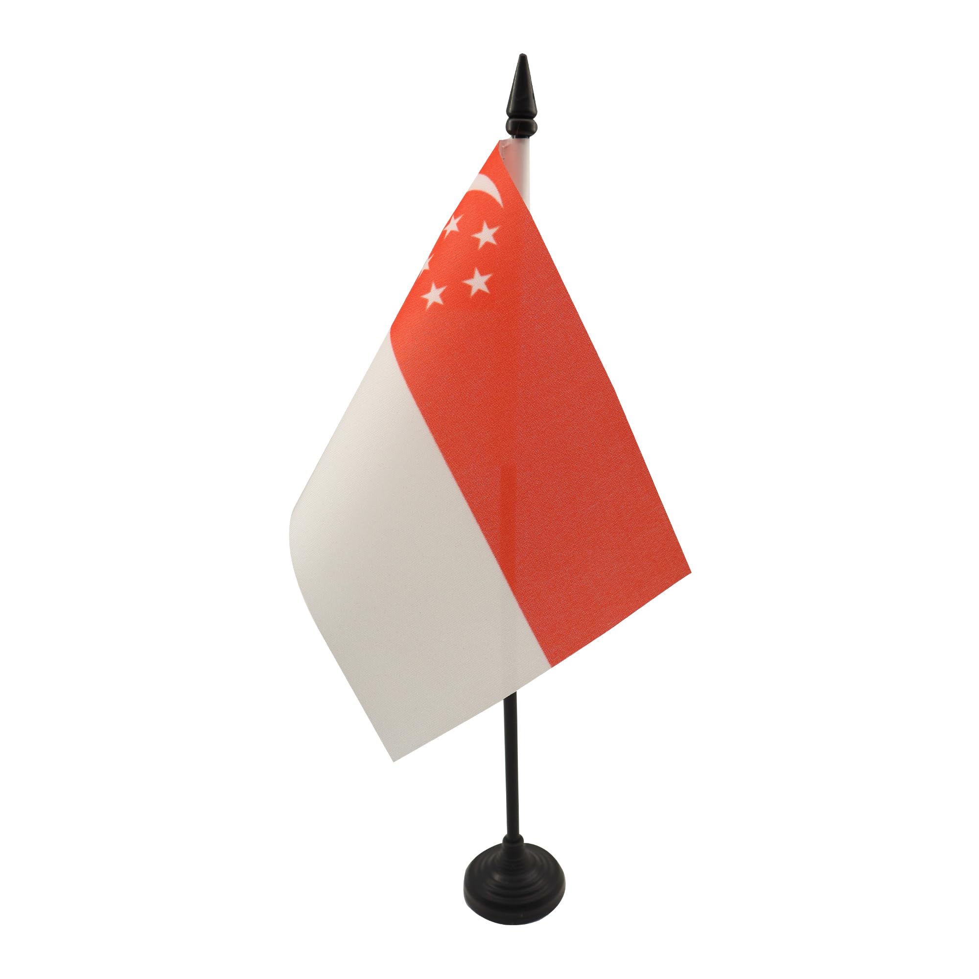 AZ FLAG - Singapore Table Flag 4'' x 6'' - Singaporean Office Mini Banner 100% Polyester 15 x 10 cm - Mini Desk Flag with 10'' Pole and Black Plastic Base
