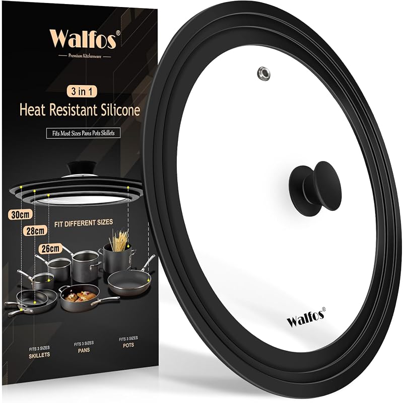 Walfos Universal Lid 26 28 30cm Tempered Glass with Silicone Rim