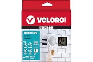 VELCRO Brand Kitchen and Bath Mounting Tape. Moisture Resistant Thin Design for Flush Mount. 10ft Heavy Duty Roll Holds 10 pounds. Easy Peel and Stick Application, Black