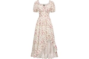 Scarlet Darkness Renaissance Dress Women Cottagecore Corset Dress Ruffle Maxi Dress with Pockets